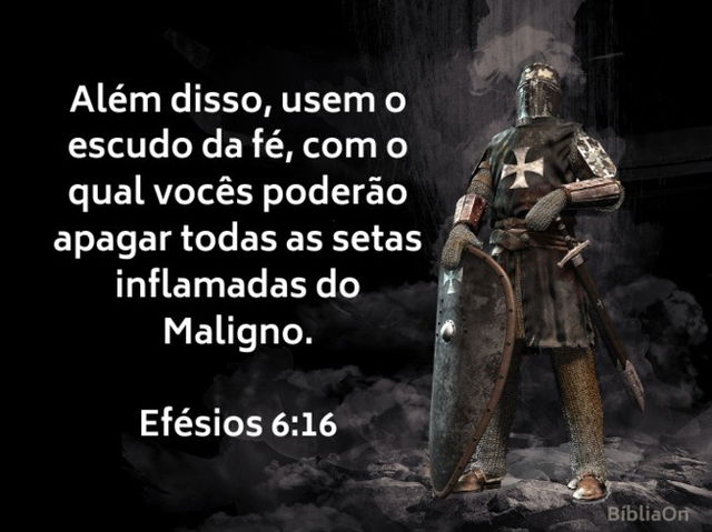 Imagem de soldado combate com armadura e escudo - Versículo Efésios 6:16 - Escudo da Fé